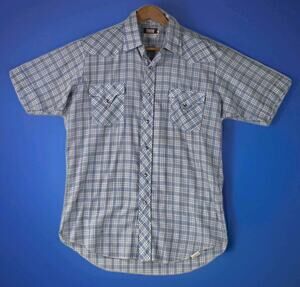 Fenton Vintage Western Pearl Snap Shirt Men’s 16 Large USA Ranchwear Blue Cowboy